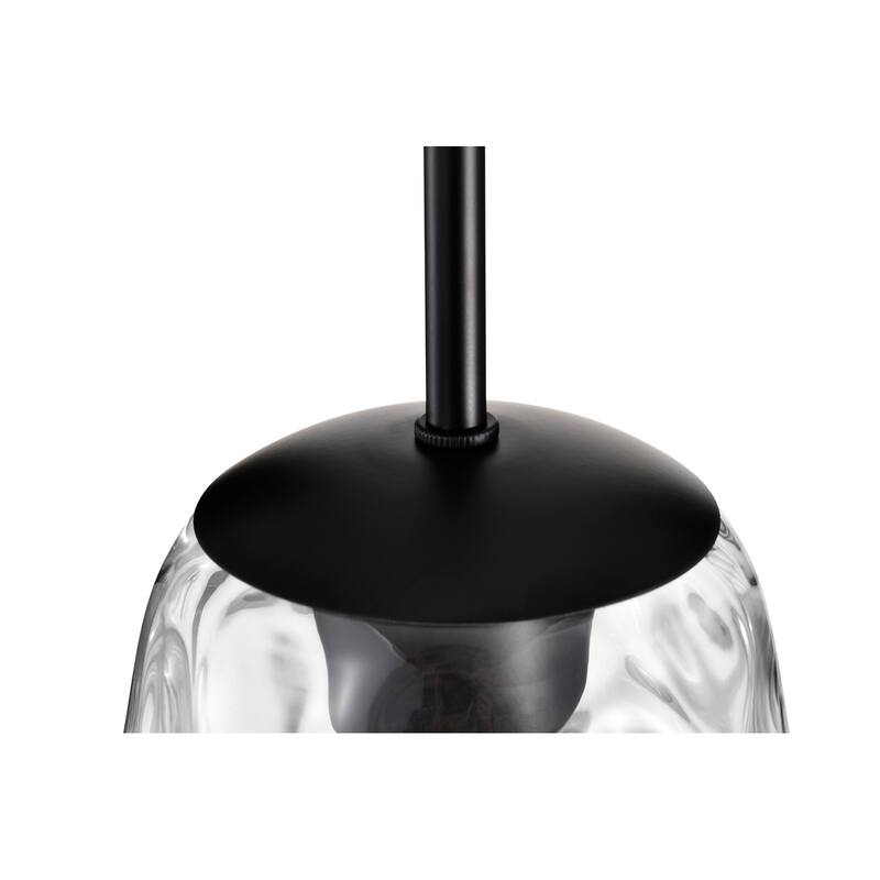 Matte Black 1-Light 8 in. Modern Mini Pendant with Hammered Glass Shade