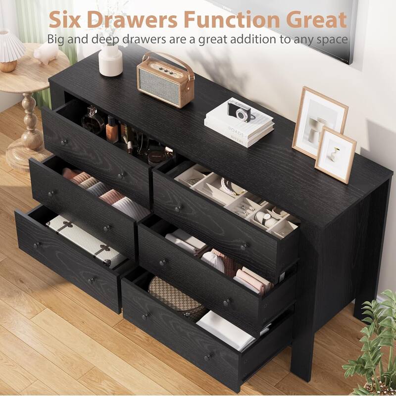 6 Drawer Dresser for Bedroom, Wide White Chest with Deep Drawers and Metal Knobs, Modern Storage for Hallway, Kids Room