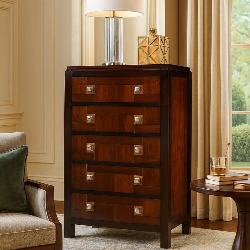 Wooden Chest With Square Chrome Knobs, Brown