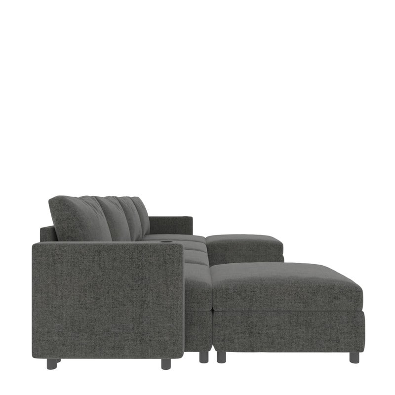 Modern U-Shape 6-Seater Sectional Sofa Bed with Storage Ottomans, Chenille Fabric