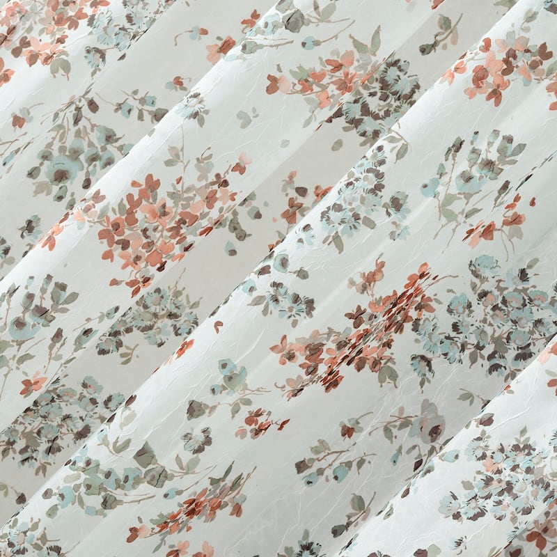 No. 918 Alethea Floral Print Crushed Voile Sheer Rod Pocket 1-Piece Curtain Panel, Single Panel