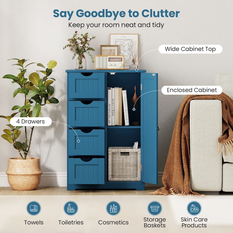 Gymax Wooden 4 Drawer FreeStanding Bathroom Floor Cabinet Storage