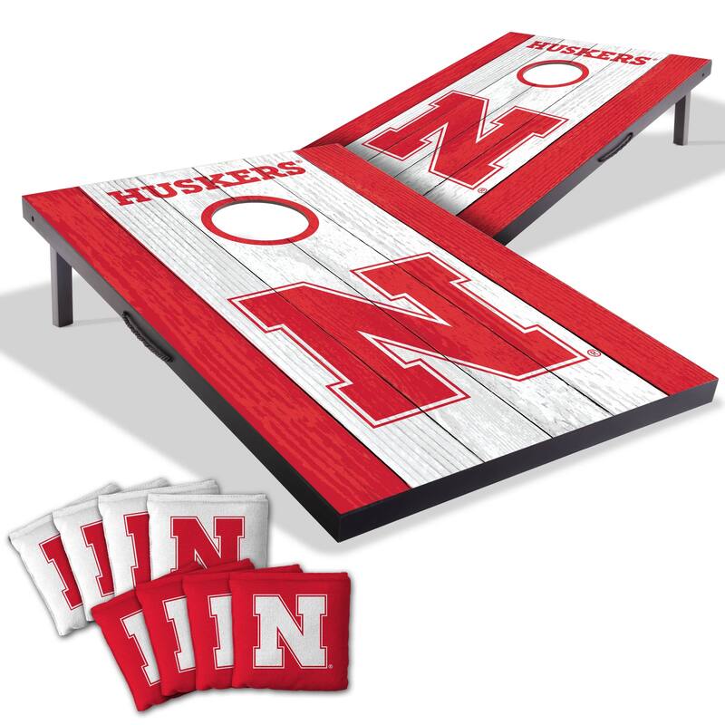 Nebraska Cornhuskers NCAA Compact 2x3 Tailgate Cornhole Board Set - Include Team Bags + Case & LED Lights