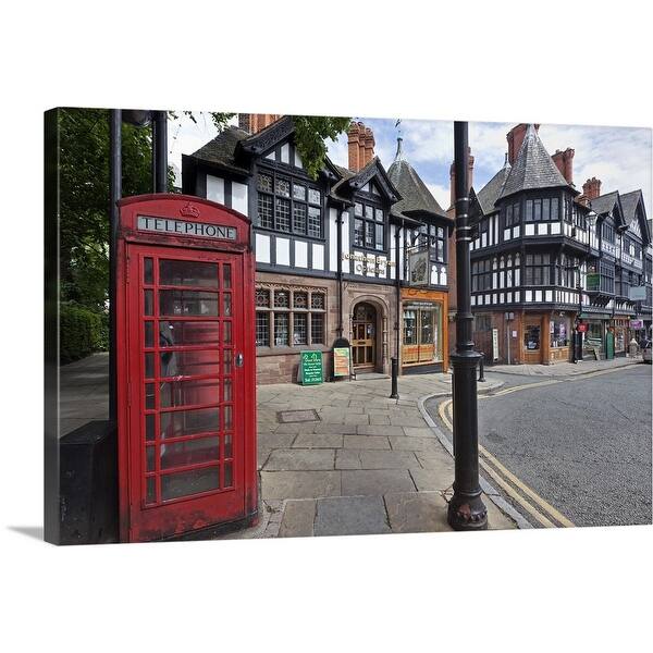 Red Telephone Box And Tudor Style Buildings Canvas Wall Art Overstock 16491733