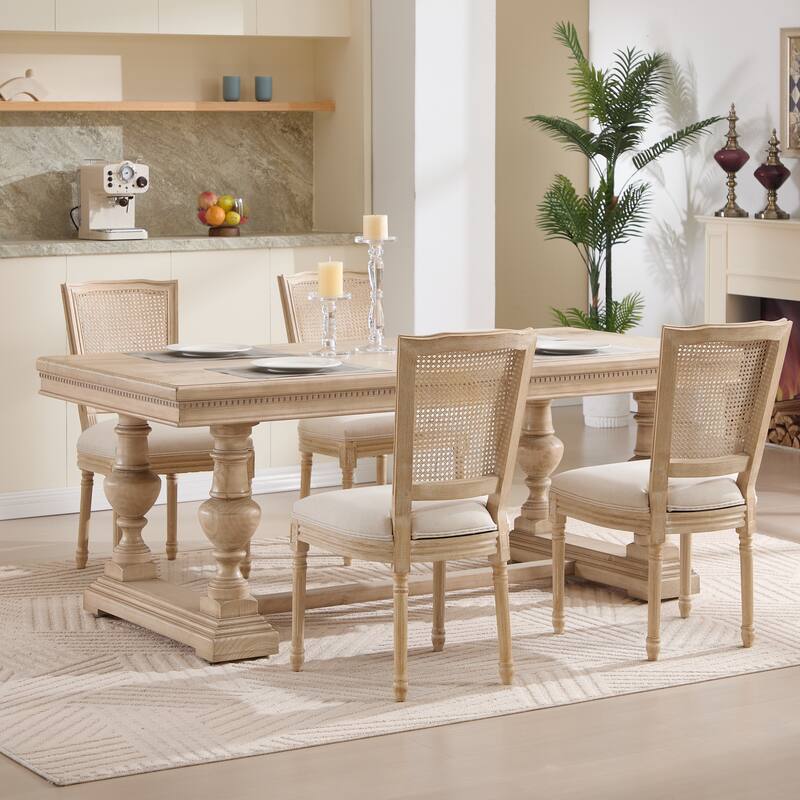 French Country Cotton Linen Dining Chairs Set of 2