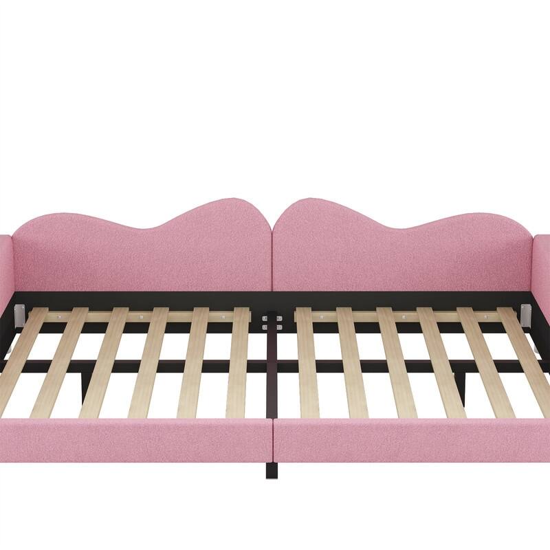 Upholstered Daybed with Cloud-Shaped Backrest, Twin/Full Size Sherpa Fabric Daybed Frame Sofa Bed with Support Legs for Kids