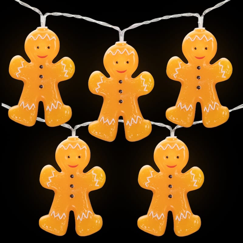 10ct LED Orange Gingerbread Men Christmas Fairy Lights 4ft Copper Wire