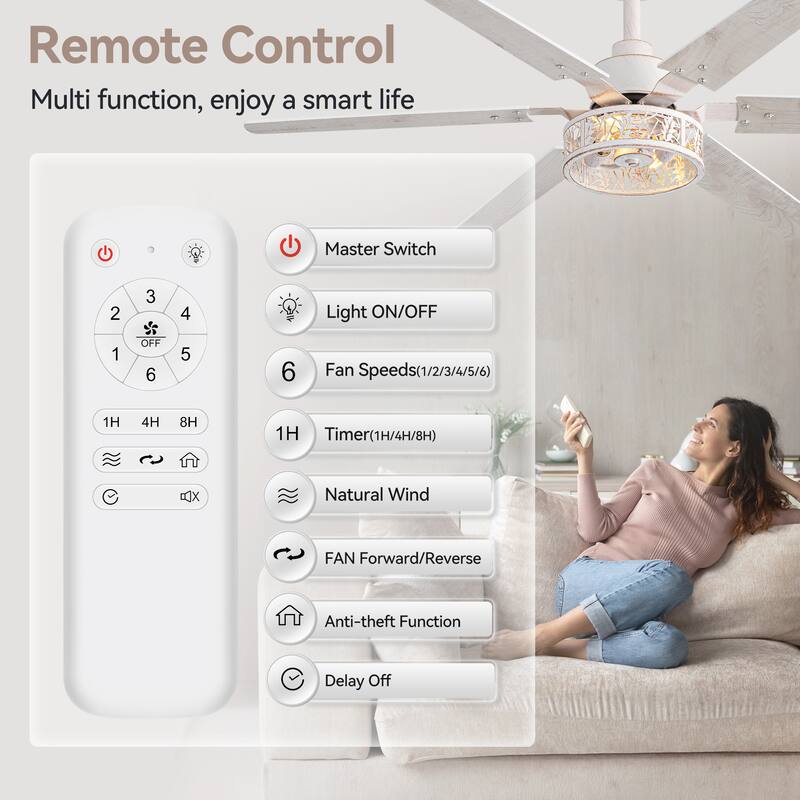 2pcs 46-inch Reversible 6-Blade Distressed White Ceiling Fan with Light and Remote