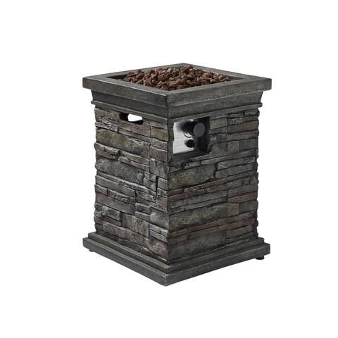 Casainc Square Column Propane Gas Fire Pit Outdoor Garden Slate Rock, 25 Inches, Gray - N/A