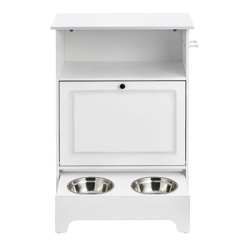 Pet Feeding Station w/ 2 Elevated Dog Bowls Dog Food & Toy Storage Cabinet