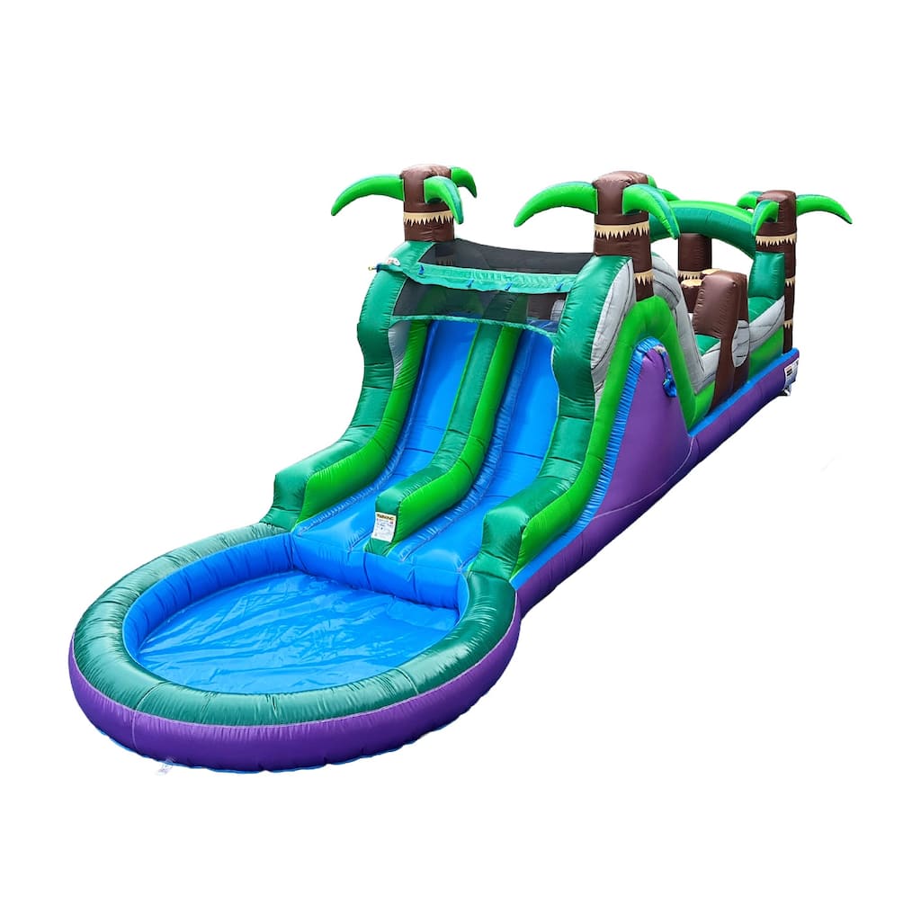 POP JUMP Tropical 28' Obstacle Course with Slide - Green - 8' x 28' x 9'