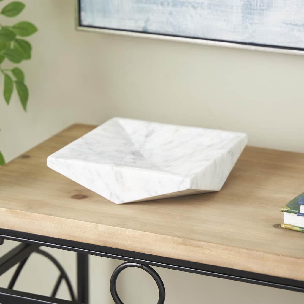 White Marble Square Geometric Living Room Decor Tray