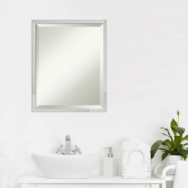 Beveled Wood Bathroom Wall Mirror - Svelte Silver Frame - Svelte Silver