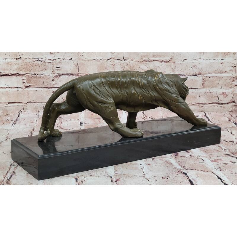Roaring Bronze Tiger Sculpture On Marble Base – Wildlife Art