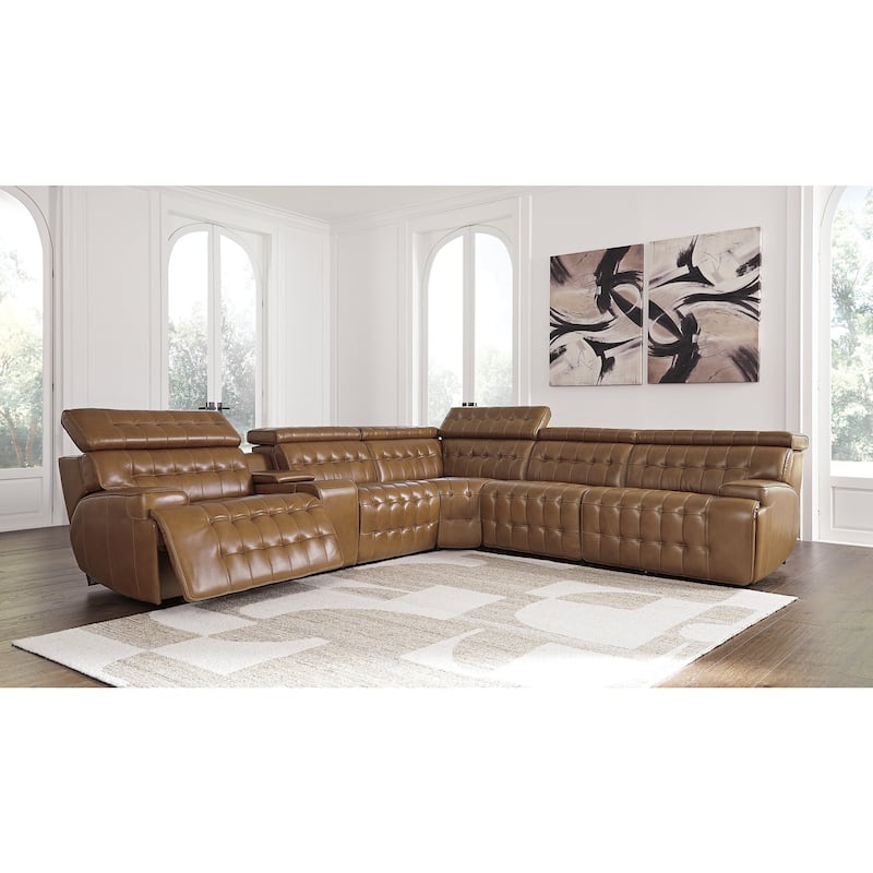 Signature Design by Ashley Temmpton Medium Brown 6-Piece Power Reclining Sectional - 124"W x 110"D x 34"H