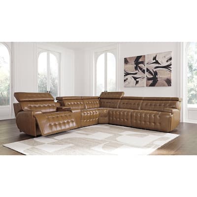 Signature Design by Ashley Temmpton Medium Brown 6-Piece Power Reclining Sectional - 124"W x 110"D x 34"H