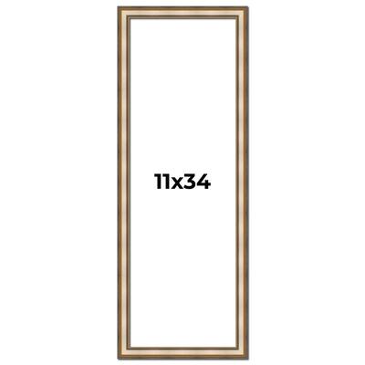 11x34 Frame Gold Solid Wood Shadow Box Width 1.5 Inches | Interior Frame Depth 2 3/8 Inches