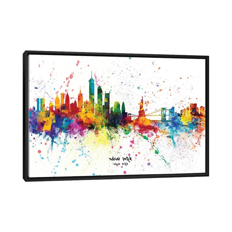 iCanvas "New York Skyline Splash" by Michael Tompsett Framed Canvas Print - Black - 26x40