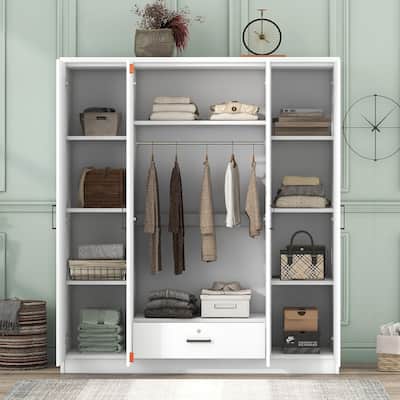 4-Door Wardrobe with 1 Drawer, White