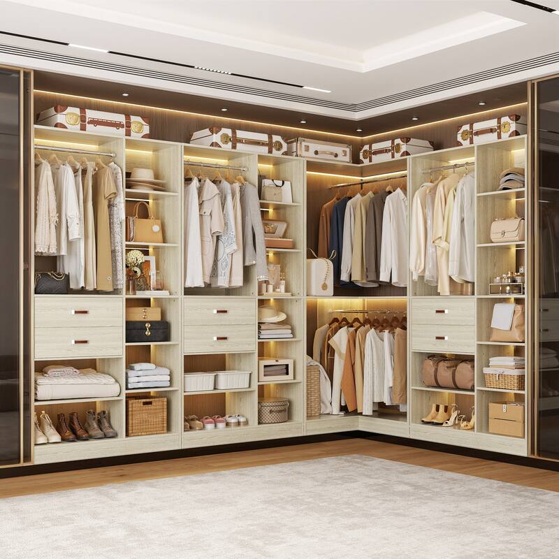 40'' Large Closet System with 10 Shelves and 2 Drawers, Freestanding Closet Organizer with Hanging Rods