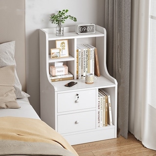 Modern Nightstand with 2 Drawersand Storage Shelf