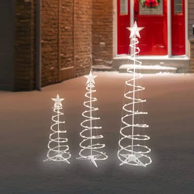 Set of 3 LED Lighted Warm White Outdoor Spiral Christmas Cone Trees 3' 4' and 6'