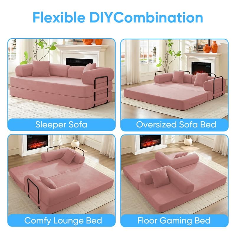 Mixoy Convertible Pull Out Sleeper Sofa Bed with Movable armrest,Folding Mattress Couch,Removable Washable Floor Sofa Bed