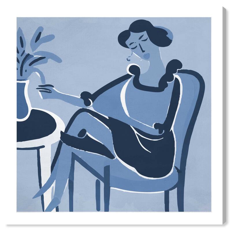 Wynwood Studio Canvas Abstract Waiting in Blue Blue and Mid-Century Modern Wall Art Canvas Print