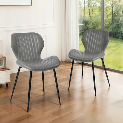 Mid Century Modern Upholstered PU-Dining Chairs with Metal Legs, Set of 2, Grey