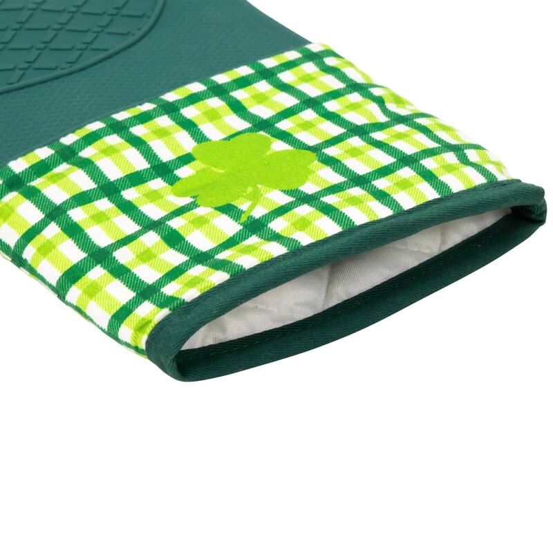 Set of 2 Green Plaid Shamrock St. Patrick's Day Oven Mitts 12.5"