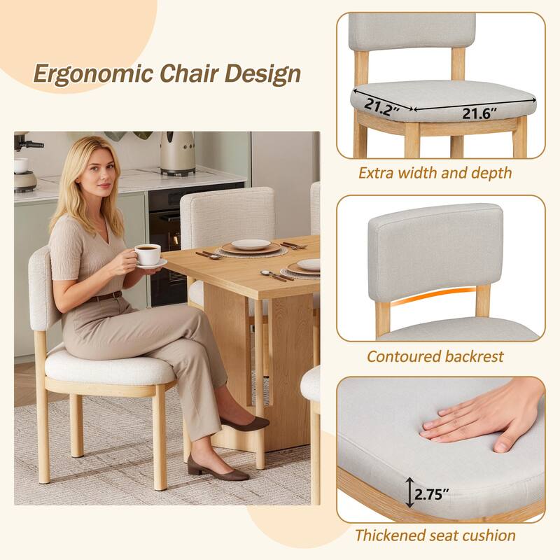 Roomfitters Farmhouse Dining Table Set for 6, 60" Rectangular Wood Table with Upholstered Chair & Cutout Legs