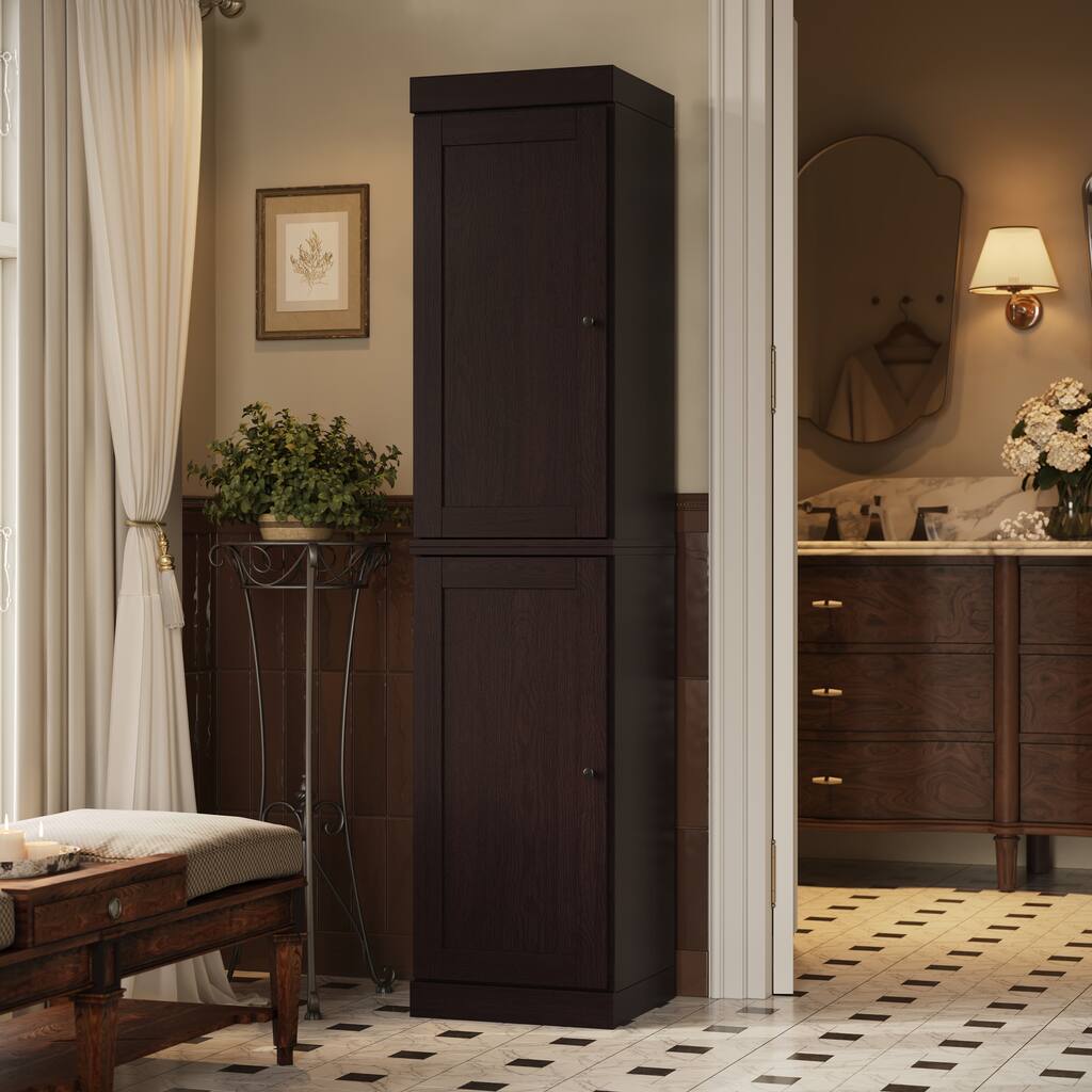 Palace Imports Premium 100% Solid European Oak Hardwood Bathroom Storage Cabinet with Shaker Doors - 16" Wide, 71.5" Tall