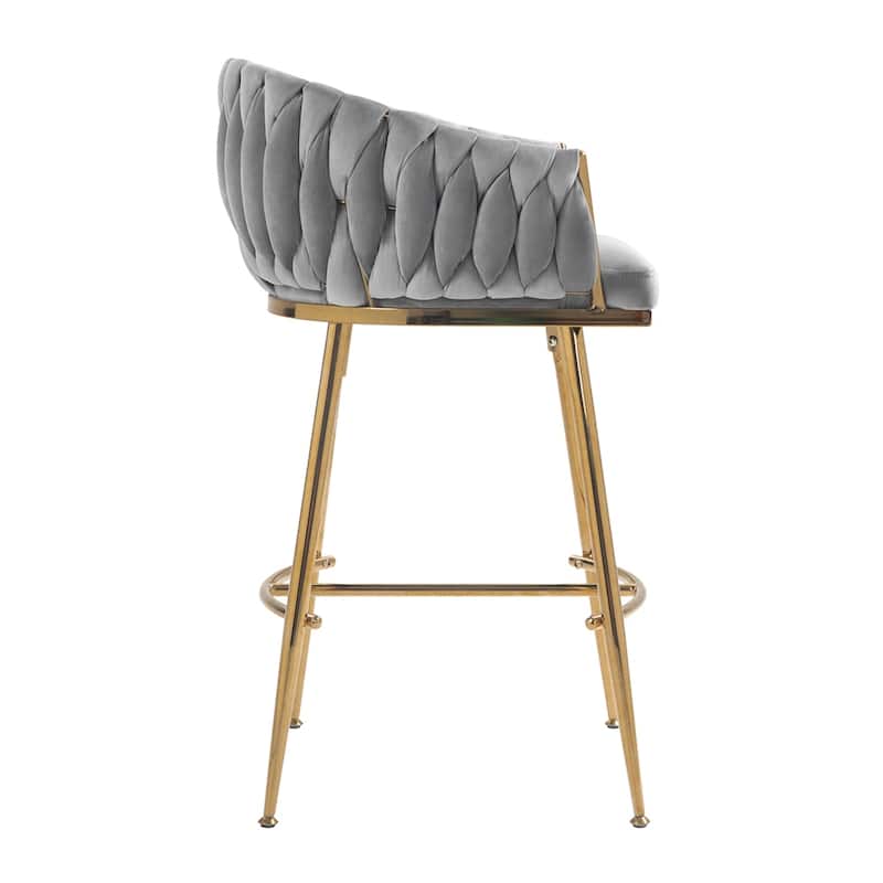 Velvet Counter Height Bar Stools with Legs and Footrest,Set of 2