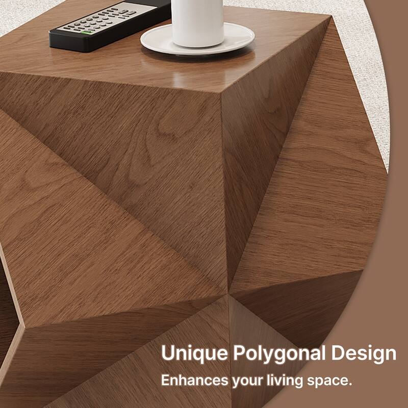 Polygonal Storage Art Side Table Modern Minimalist Wood-grain Sofa End Tables Creative 3d-shaped Living Room Storage Side Table