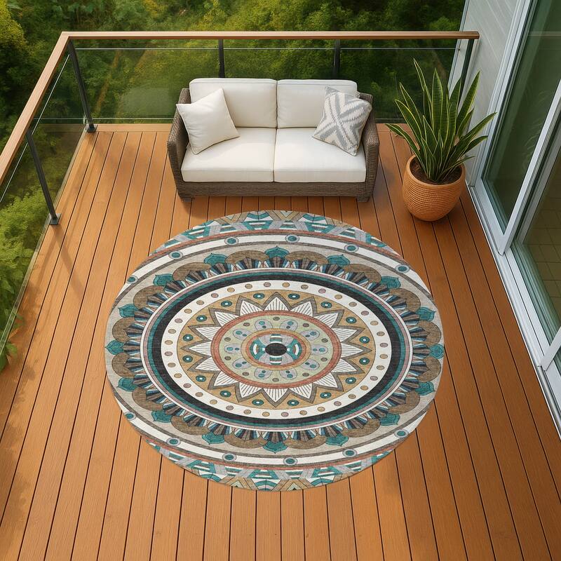 Machine Washable Indoor/ Outdoor Boho Mosaic Chantille Rug - Taupe - 8' x 8'