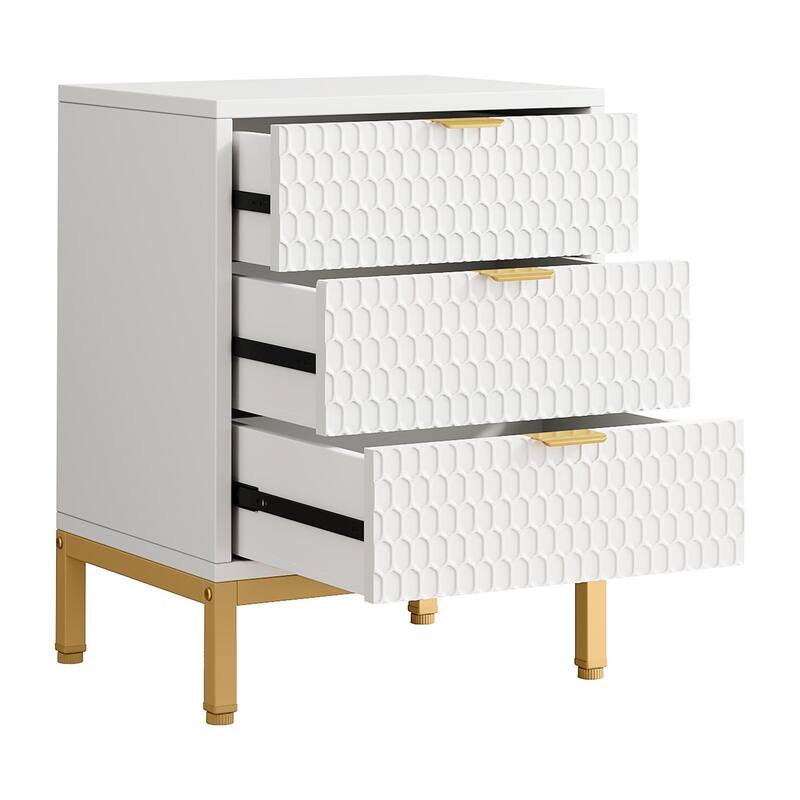 19.7-Inches Modern White and Gold 3-Drawer Nightstand