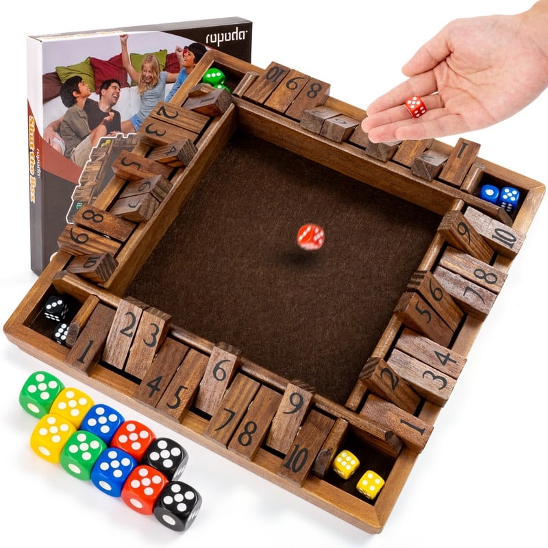 Shut The Box Dice Board Game (2-4 Players) for Kids & Adults - Chocolate