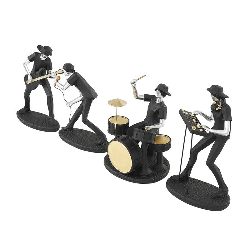 Black Polystone Rock Band Musician Decorative Sculpture with Gold and Silver Accents (Set of 4)
