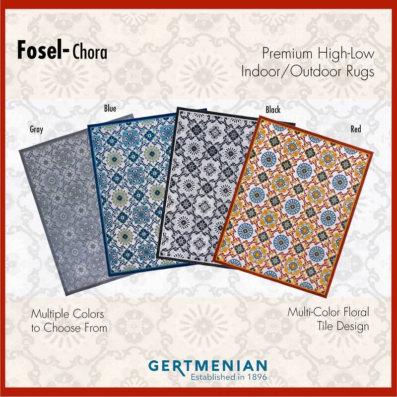 Gertmenian Fosel Chora Black Modern Floral Tile Indoor/ Outdoor High-Low Area Rug
