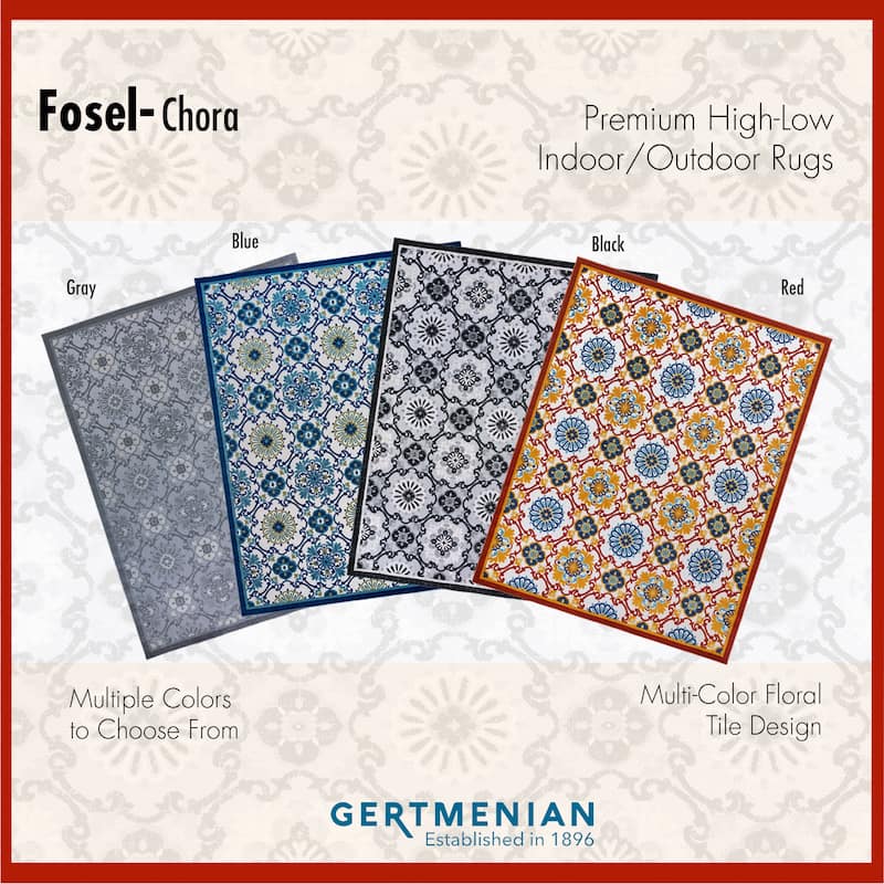 Gertmenian Fosel Chora Red Modern Floral Tile Indoor/ Outdoor High-Low Area Rug