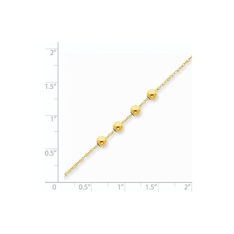 Curata 14k Yellow Gold Polished Four 4mm Beads Dainty Necklace, 18"