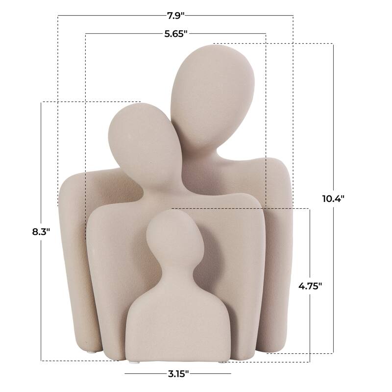 Cream Ceramic Nesting Family People Decorative Sculpture (Set of 3)