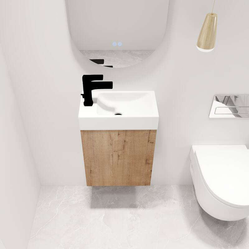 Malwee 16" Floating Bathroom Vanity, Wall Mounted Bathroom Vanity with Resin Sink,Soft Close Door and Side Shelf