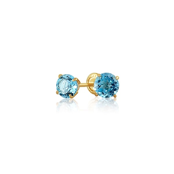 Tiny Cubic Zirconia Light Blue Imitation Blue Topaz CZ Round Solitaire Stud Earrings Real 14K Yellow Gold Screwback