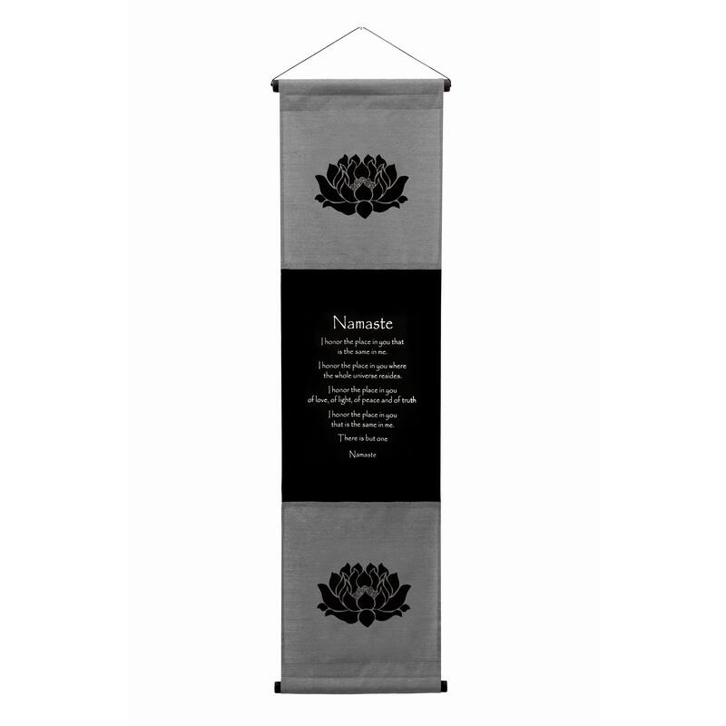 Inspirational Wall Decor Namaste Banner Art, Inspiring Quote Wall Hanging Scroll, Motivational Message, Thought Saying Tapestry - Grey - 48" x 14" 