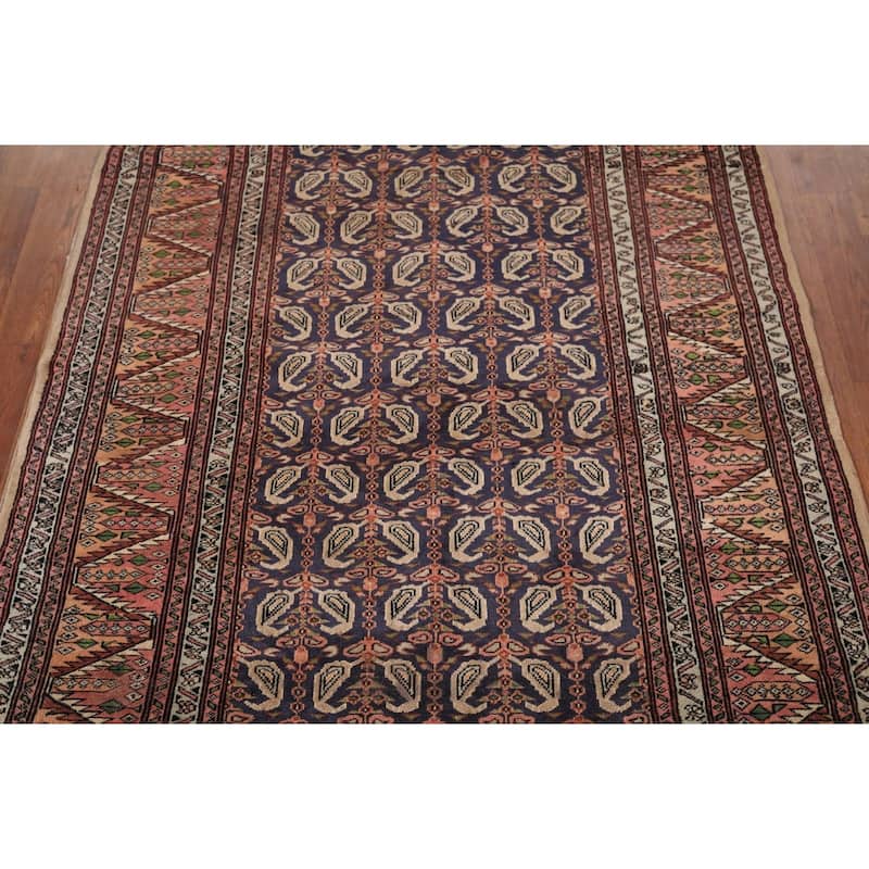 All-Over Bokhara Oriental Foyer Rug Handmade Wool Carpet - 4'1" x 6'2"