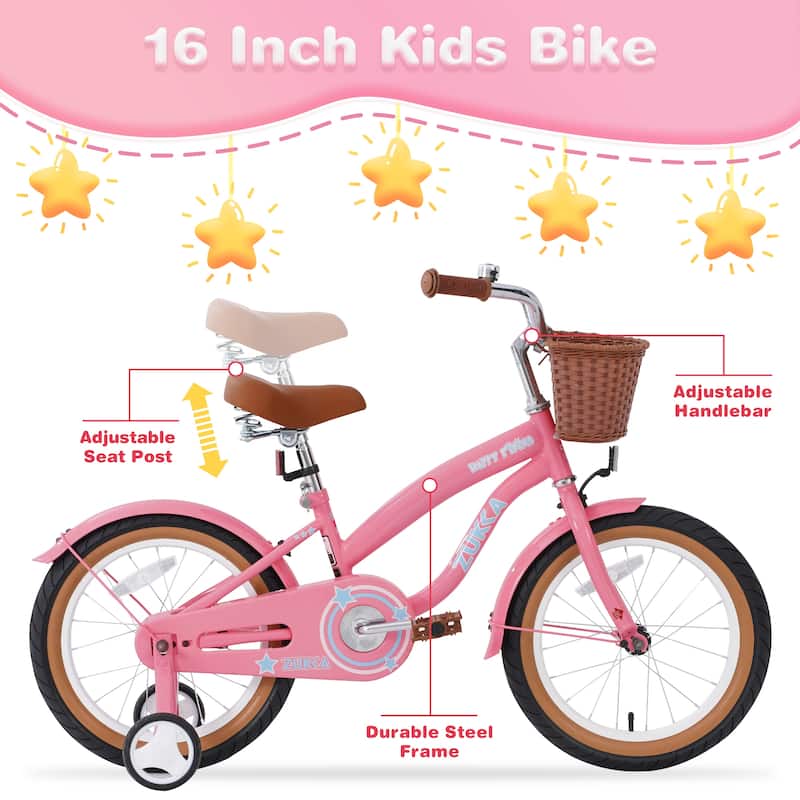 Multiple Colors, Girls Bike for 4-7Years Old Kids, 16 inch wheel, Training Wheels Included