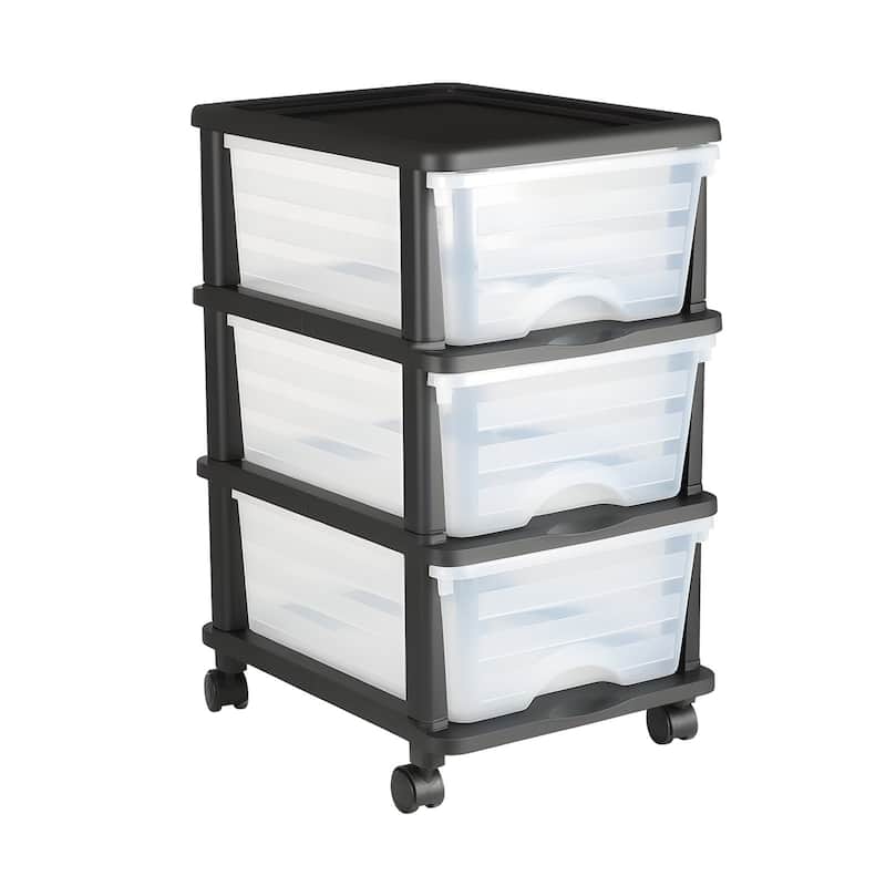 Multi-Purpose Plastic Storage Drawers with Transparent Front and Rolling Cabinet for Bedroom or Kitchen