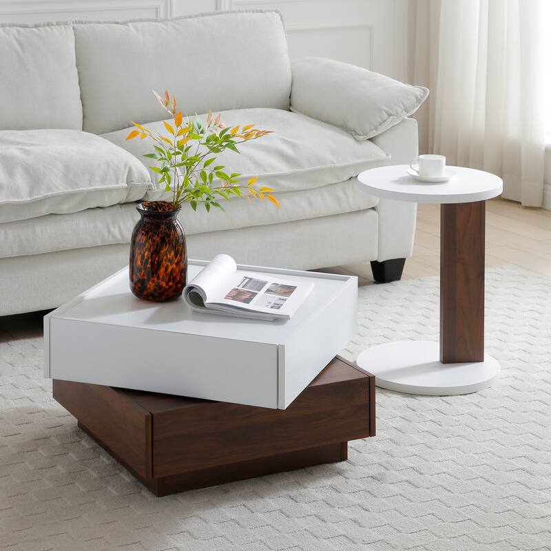 C-Shaped End Table, Small Side Table for Couch, Sofa Table with wood Frame for Living Room, Bedroom, Bedside, Rustic