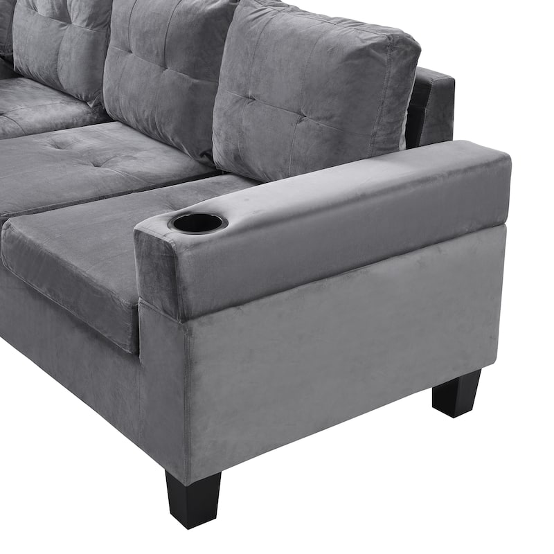 97.8'' Modern 4-Seat Sectional Sofa Set with Left-Hand Storage Chaise Lounge and Built-In Cup Holders for Living Room